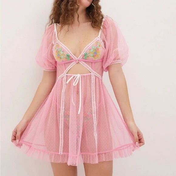 For Love & Lemons x Victoria Secret Sheer Pink Babydoll Dress | Spring 2024 - Picture 2 of 9